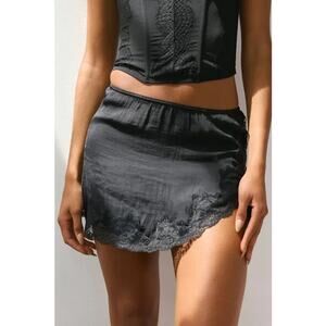 Urban Outfitters Black Silk and Lace Mini Skirt M